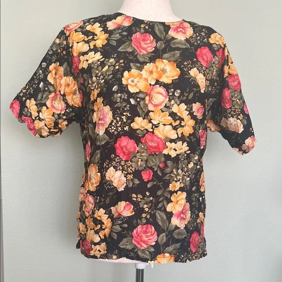 Royalsilk Vintage Floral Women's Top - Black, Red, Yellow - Picture 1 of 4